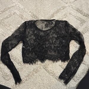 Black Lace Long Sleeve Crop Blouse